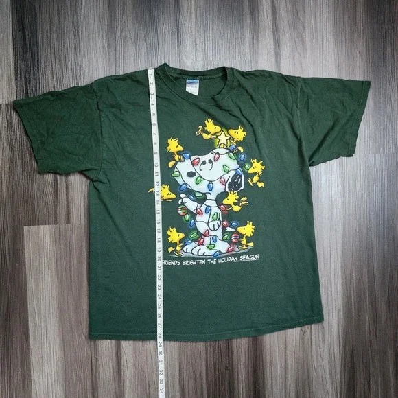 Vtg Snoopy Peanuts Christmas Lights Holiday Woodstock Mens Size XL Green T-Shirt - Picture 4 of 4